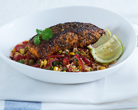 win the urban kitchen meals - Blacked salmon with charred corn meal from the urban kitchen london meal delivery
