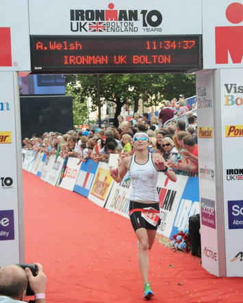 Fiona Love at the finish line of the 2014 Bolton Ironman