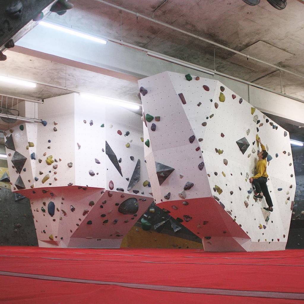 Bouldering at the arch climbing wall