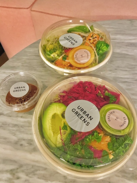 Jess's Urban Greens salads in their 100% recyclable packaging