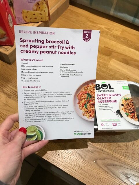 Bol Centrepieces - Aubergine dish with recipe card for the noodle side