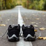 Running shoes on road