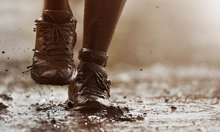 Muddy running shoes